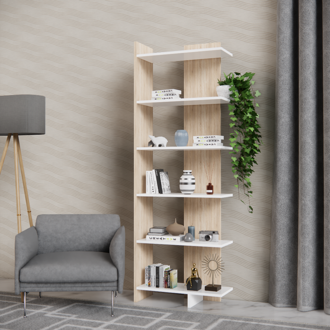 Bibliothèque Moderne en Bois MDF – 6 Étagères Ouvertes | OREA – Image 2